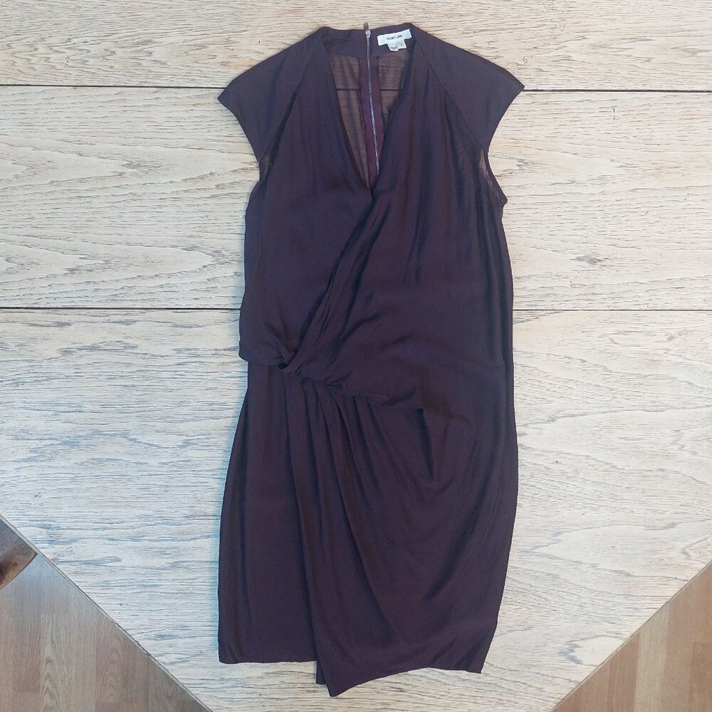 Helmut Lang silk blend drape wrap front fitted mini dress sheer back size 2